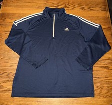Adidas Golf Men s XL Navy 1/4 Zip Pullover Sweatshirt Long Sleeve 3-Stripes