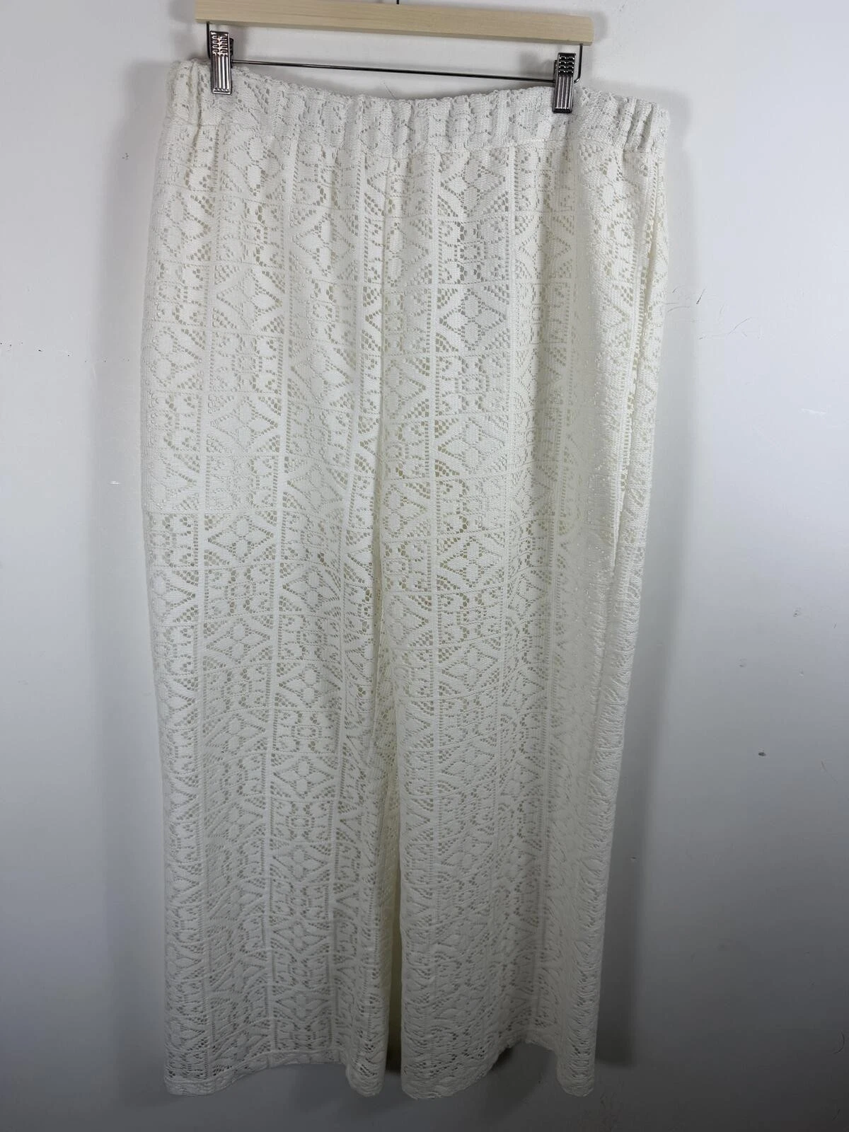 White Crochet Lace Wide Leg Pants