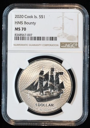 2020 Cook Island $1 HMS Bounty Silver Coin Fine (NGC MS70 MS 70) ONLY 3 IN MS 70