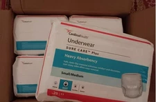 Cardinal Health Underwear 4 pack 20 ct SURE CARE Plus Heavy Absorbency S/M 34-46