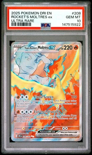 147515922 Team Rocket's Moltres ex 2025 Pokemon Destined Rivals #208/182 PSA 10