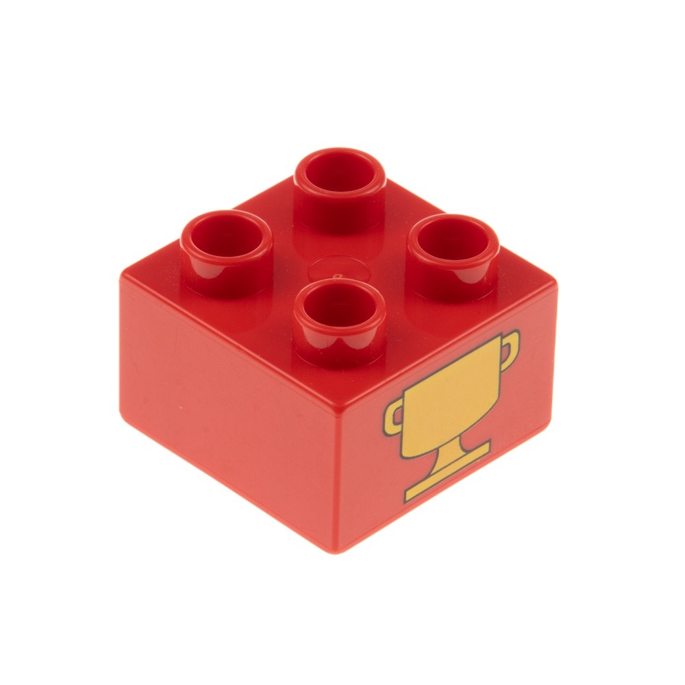 1X Lego Duplo Building Brick 2X2X1 Red Printed Trophy Racing 3437PB007