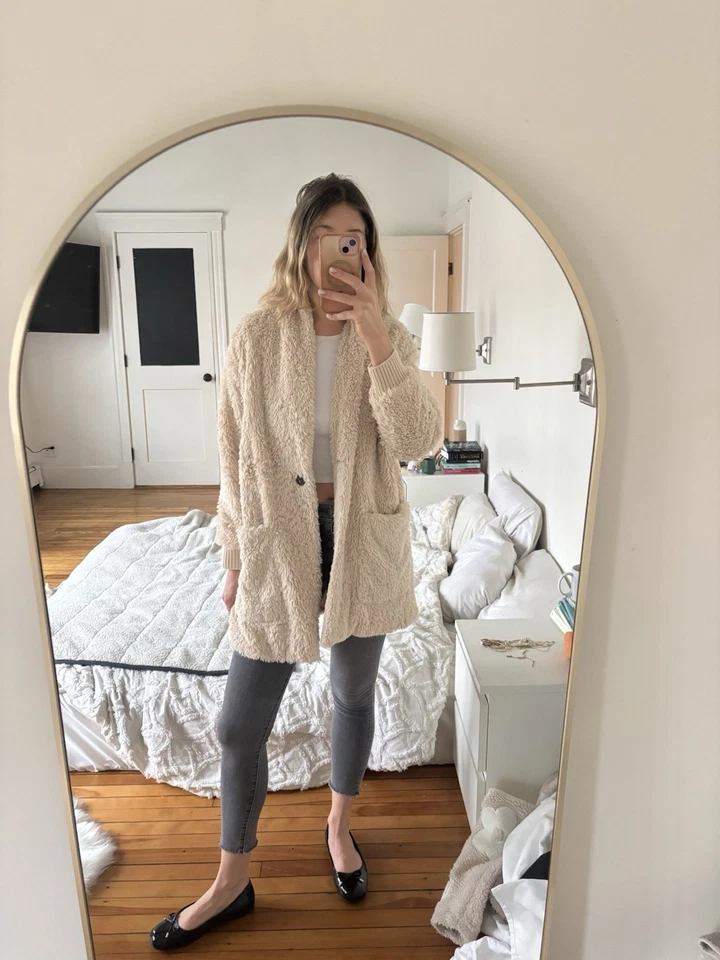 C&C California Womens Beige Sherpa Coat Cozy Plush Jacket Medium - Image 3 of 4