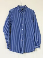 Cremieux Classics Mens Sz L Blue Stripes Button Up Long Sleeve Shirt 100% Cotton