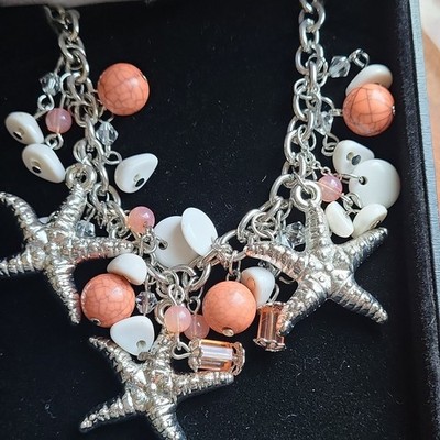 Things Remembered Starfish Charm Statement Necklace Silver Orange White