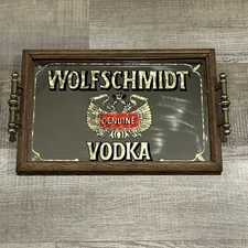 WOLFSCHMIDT 1980'S GENUINE VODKA MIRROR SERVING TRAY BAR PUB SIGN MAN CAVE