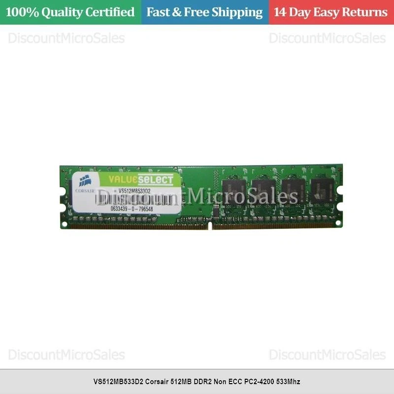 Barrette Mémoire Corsair 512 Mo DDR2-800 - PC2-6400, Modèle XMS2-6400, Testée Et Fonctionnelle