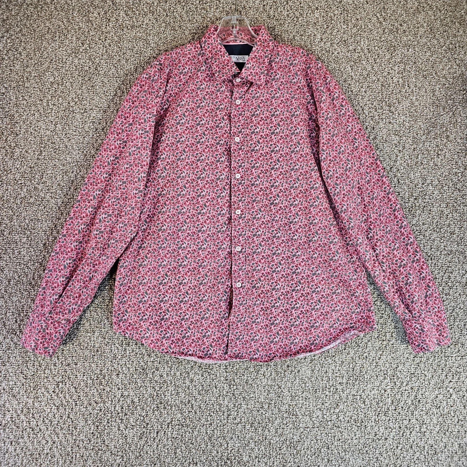 Autocratic Vogue Italy Shirt Mens Large Long Sleeve Button Up Leaves Print