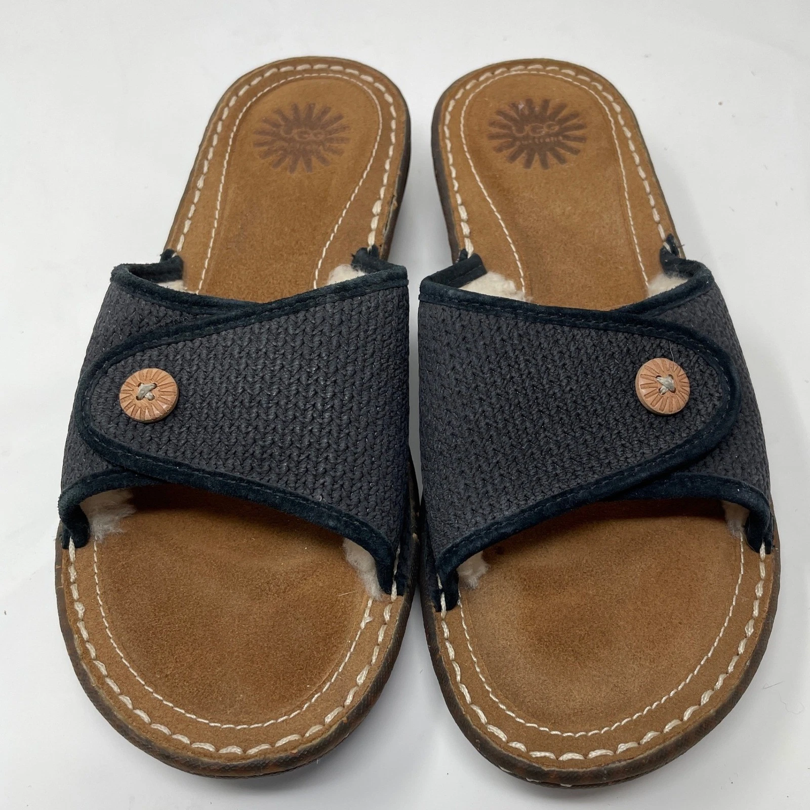 Sandali comodi foderati in pelle di pecora UGG Australia blu navy taglia 7
