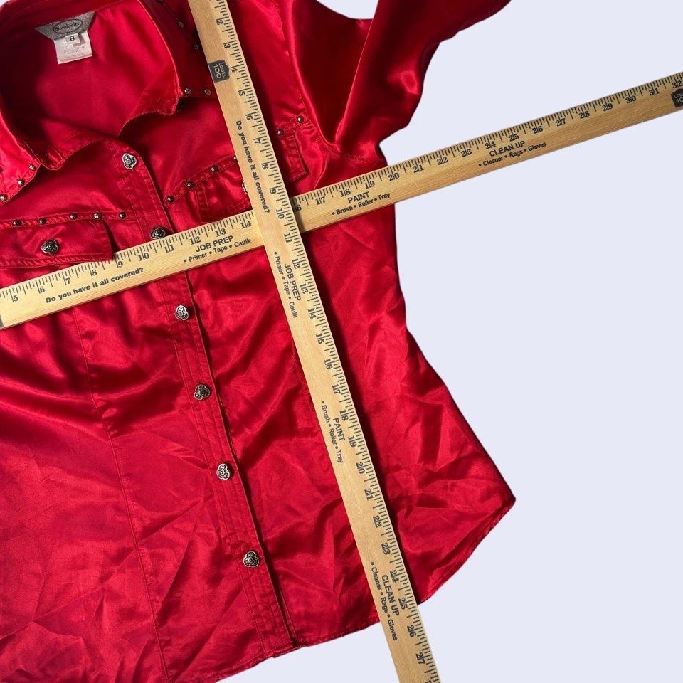 Camisa Stonebridge 8 Y2K Western cravejada cetim colarinho vermelho manga longa anos 90 - Imagem 4 de 4