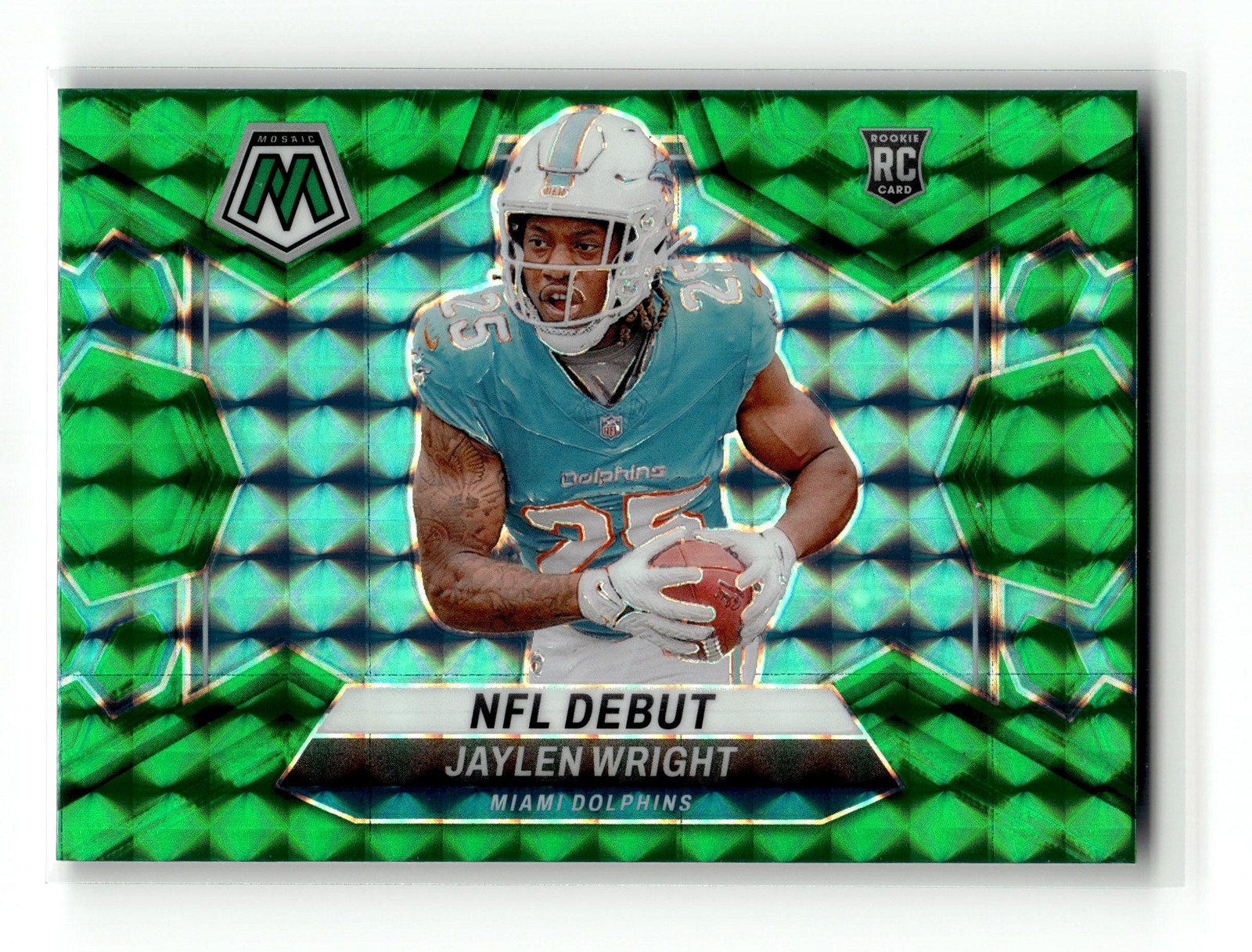 Jaylen Wright 2024 Panini Mosaic #280 Miami Dolphins Mosaic Green RC