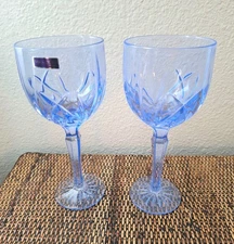 Set of 2 Waterford Crystal Brookside Marquis Blue Wine Glasses Goblets