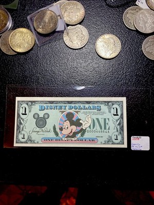   1989 $1 Disney Note Mickey  Gem Unc  Low Serial ERROR Stuck Digit 4