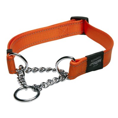 Utility Large 3/4-Inch Reflective Fanbelt Obedience Half-Check Collar Orange