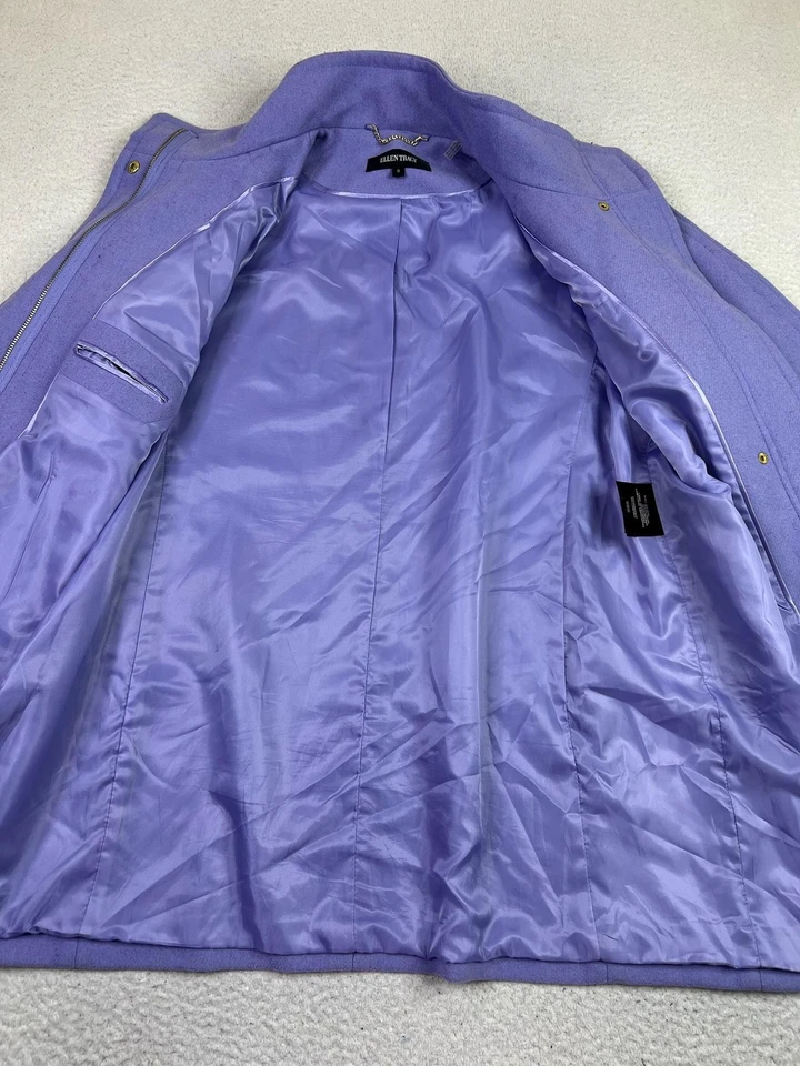Ellen Tracy Coat Womens 8 Purple Wool Blend Stand Collar Hidden Zip Lined Warm - Image 4 of 4