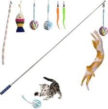 Retractable Cat Wand, Super Long Wand Toy with Ball of Yarn, Feather