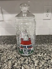VTG 1992 - Dunkin Donuts Collectible Christmas Glass Jar w/ Lid By Durand