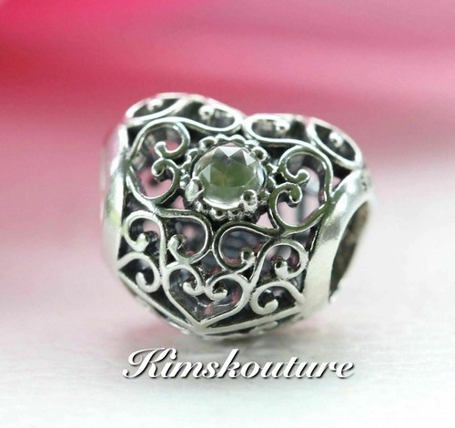 April Signature Heart Rock Crystal Bead 791784RC Authentic Pandora Silver Charm - Picture 2 of 3