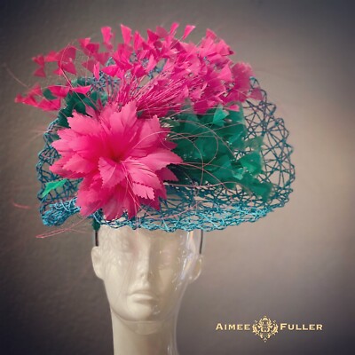 Hot Pink Fascinator Fuchsia Turquoise Blue Teal Green Hat Kentucky Derby Ascot