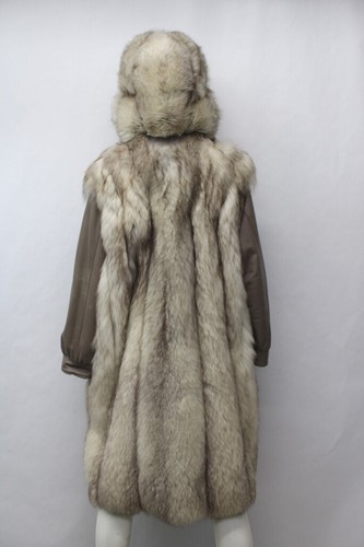 EXCELENTE CHAQUETA ABRIGO DE PIEL DE ZORRO AZUL NORUEGO CON CAPUCHA MUJER TALLA 6-8 - Imagen 7 de 8