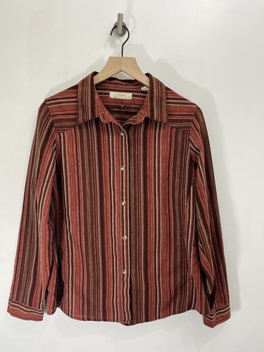 Natural Reflections Womens Pearl Snap Shirt Large Rust Brown Stripe