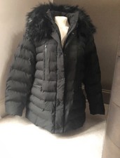 Ladies Lovedrode Size 26 Black Padded Winter Jacket Faux Fur Hood Trim