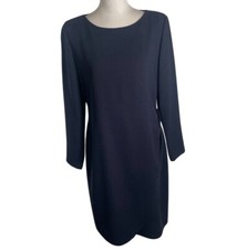 Ellen Tracy Linda Allard Sheath Dress Womens Sz 10 Navy Blue Round Neck Back Zip