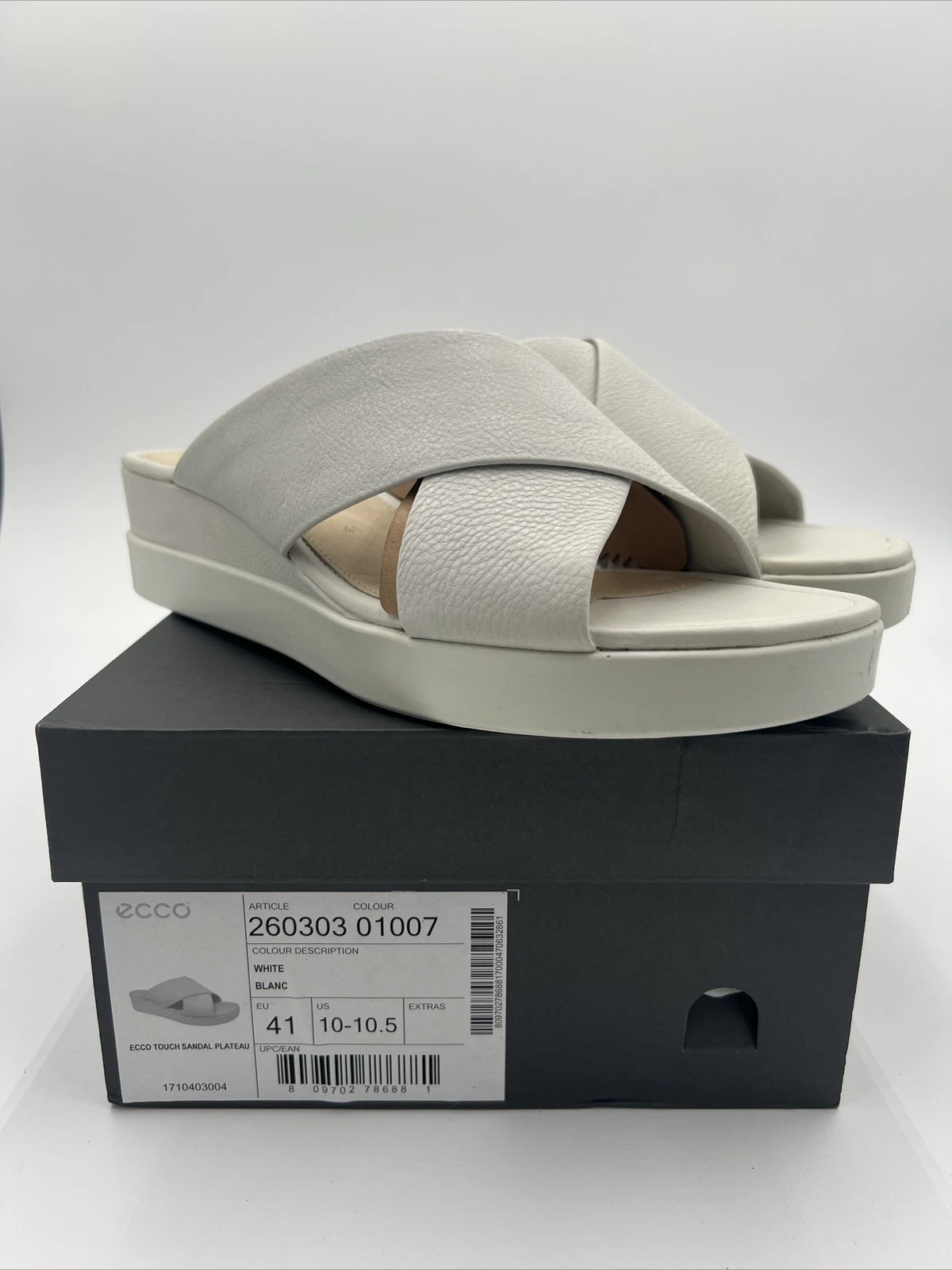 ECCO Touch sandalo plateau zeppa cinturino bianco pelle 260303 US 10 10 5 EU 41
