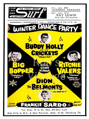 #ad Buddy Holly Richie Valens Big Bopper Last gig Winter Dance Party Concert PosterS $10.07