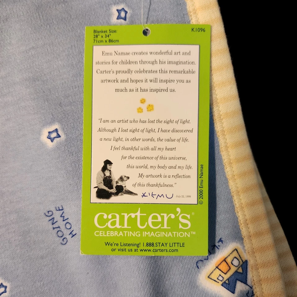NOVO Cobertor para Cachorro Carter's Emu Namae 2000 Azul Amarelo 28" X 34" Vintage K1096 Bebê - Imagem 4 de 4
