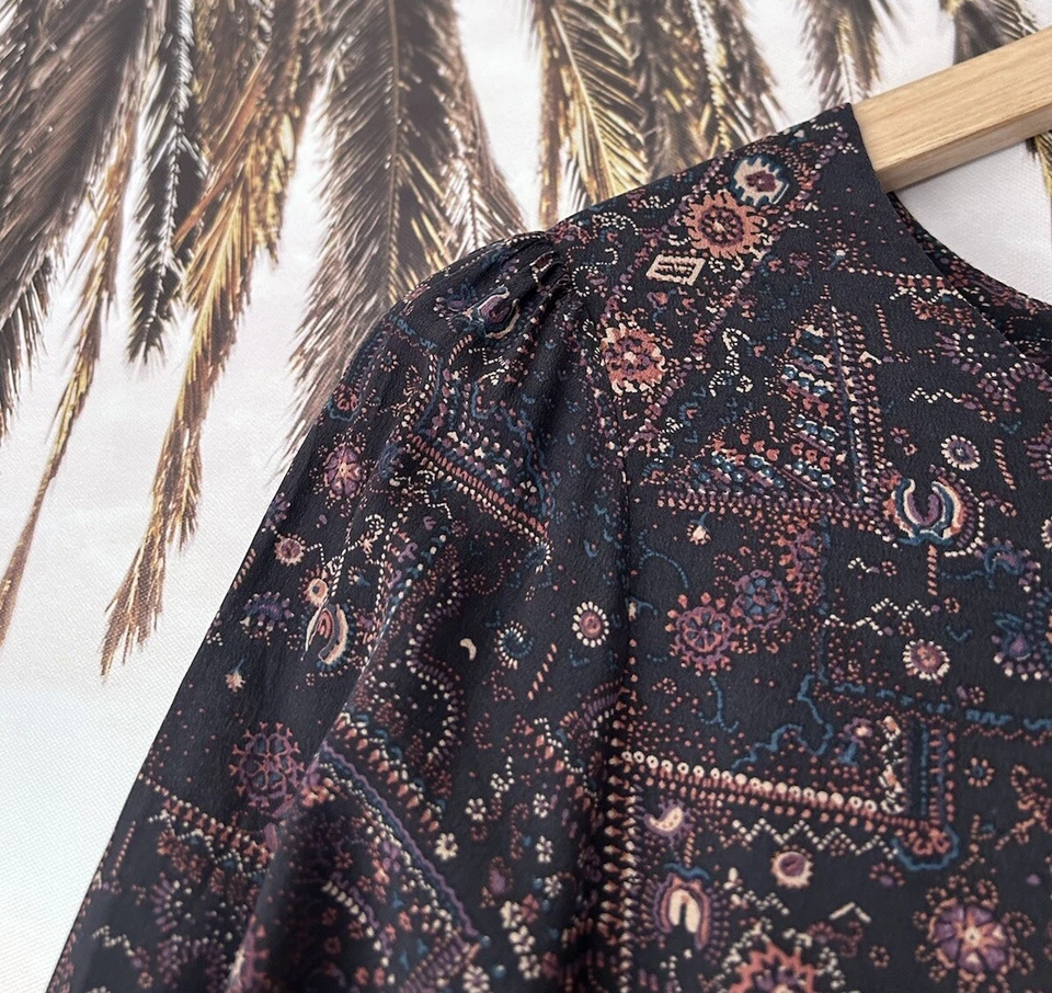 Mini Vestido MES DEMOISELLES Manga Larga Dobladillo Caído Estampado Seda Talla 36 8-10 Foto 3 de 4