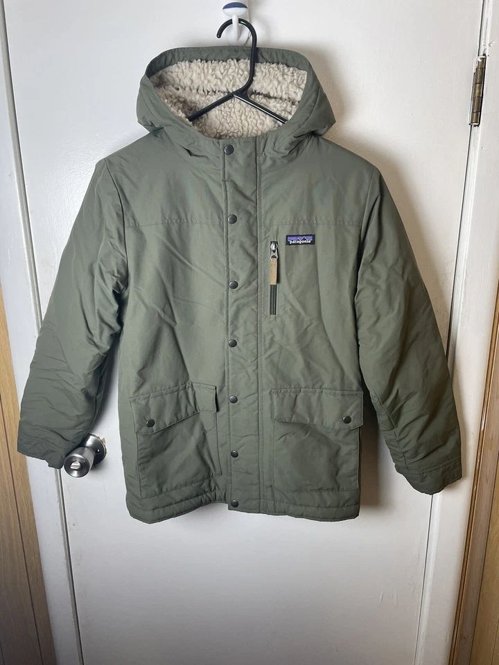Patagonia Isthmus Parka Sherpa Lining Girls Youth L/12 Olive Green HOOD ZIPUP - Image 3 of 4