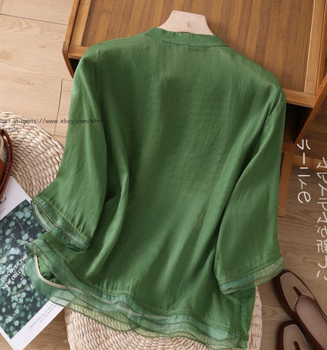 Women Embroidery Blouse Summer Cotton linen Shirts Floral Button Down Tops Gift - Picture 7 of 29