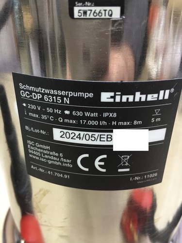Einhell GC-DP 6315N Pompa sommersa elettrica per acque sporche 17000 l/h (4170491), I31815 - Foto 9 di 10