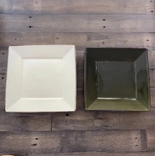 Pottery Barn Asian Square Dinner Plates, x9. Green & White