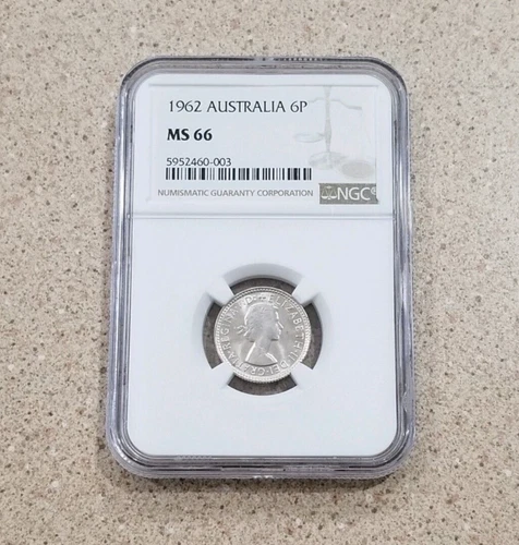 1962 Australia 6 Pence Silver Coin NGC Slabbed & Graded MS 66- Elizabeth II F.D.