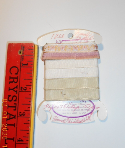 Jacquard Embroidered Floral Grosgrain Trim Ribbon French Pastels 5 Yds Hand Dyed - Picture 5 of 5