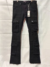 New! Bleeker Bleeker Distressed Pocketed Stacked  Jeans w edge D450 Dark black