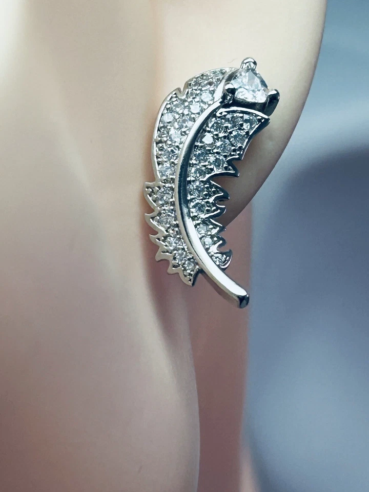 耳环,羽毛实验室制作锆石镀银舞会婚礼,ES-C100 — 第 4/4 张图片