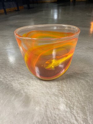 Vintage Vilius Glass Studio Large Orange Swirl Bowl Bin Super Rare Hard To Find!