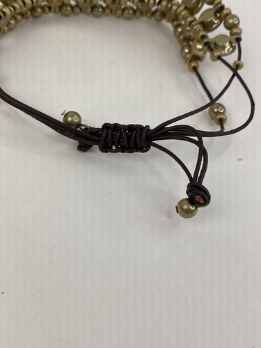 Gold Tone Cream Crystal Bracelet Leather pull close Boho Statement New $30 - Picture 7 of 7