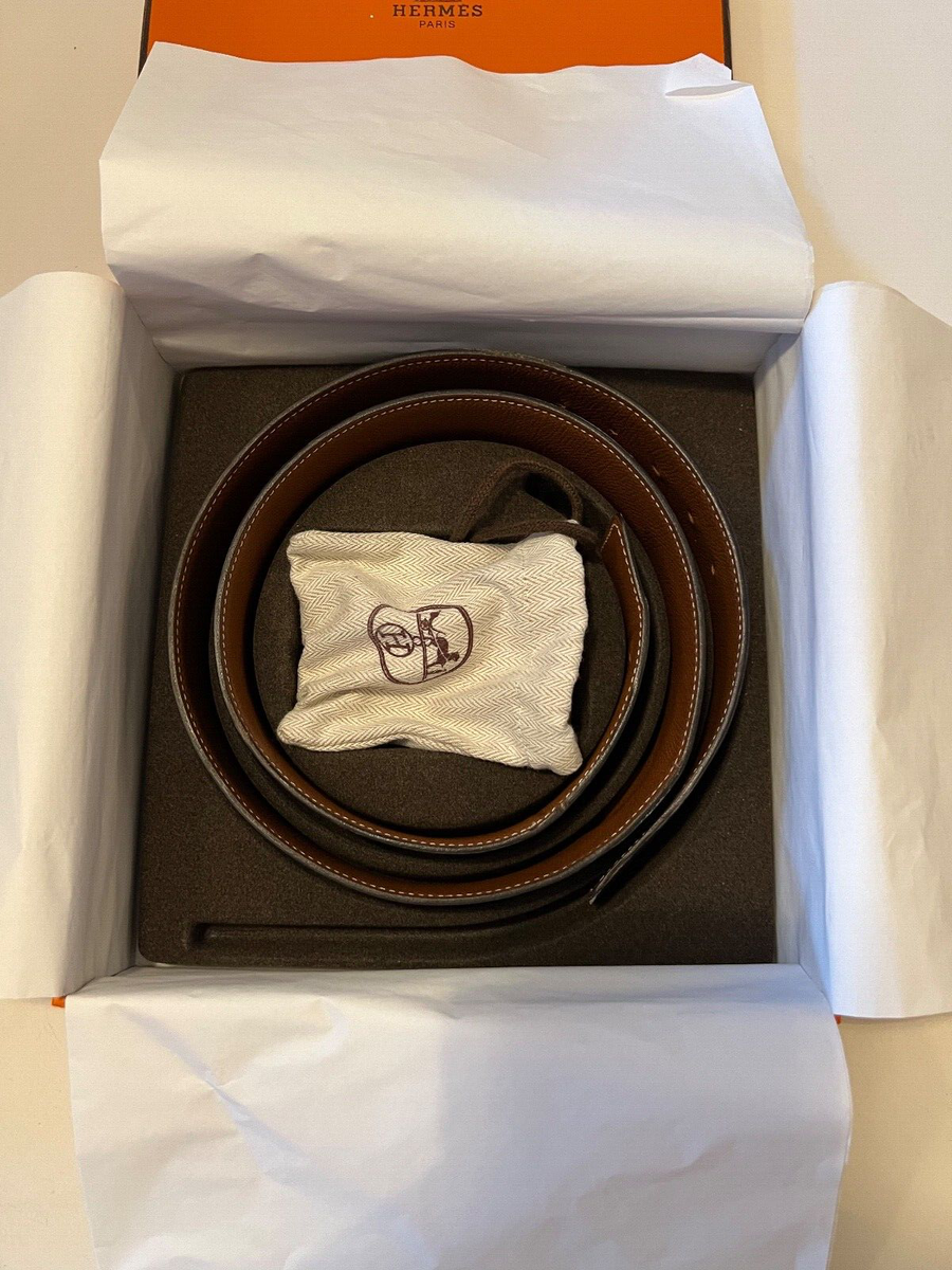 HERMES ブラウン ベルト 専用袋・箱付き Hermes Brown black Reversible Belt 90 Gold Buckle Box & Dust