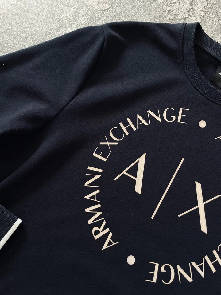 Armani Exchange Cotton Round Big Logo Navy Men’s Sweatshirt Size S - Image 4 of 4
