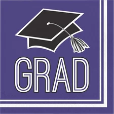 Creative Converting Graduation School Spirit PURPLE Lunch Napkins 36ct 6.5x 6.5