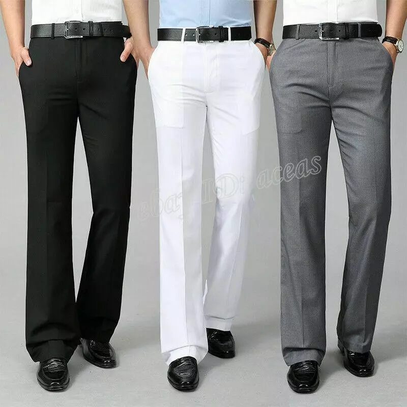 Men Bell Bottom Pants Flare Formal Dress Slim Fit Casual Trousers