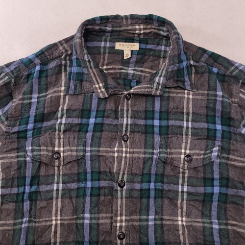 Sonoma Tartan Flannel Casual Button Up Shirt Mens Size Extra Large XL Gray Green
