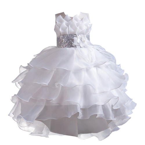 Fancy Kids Flower Girls Lace Trailing Bridesmaid Tulle Dress Pageant Party Gown - Picture 54 of 60