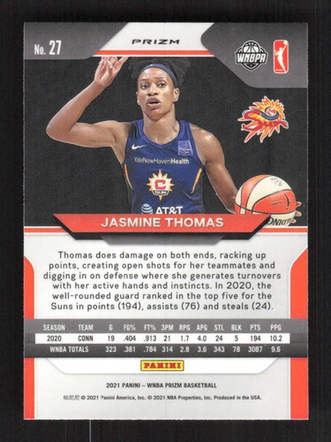 Jasmine Thomas 2021 Panini Prizm WNBA Prizms Silver Connecticut Sun #27 - Picture 2 of 2