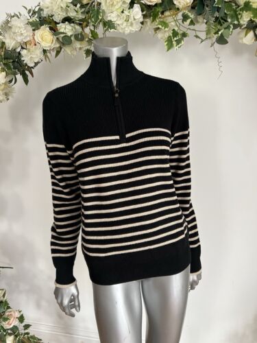 JOULES Portmore 1/4 Zip Jumper Size 8 10 12 14 16 18 & 20 Black Oat Stripe Knit - Picture 4 of 20