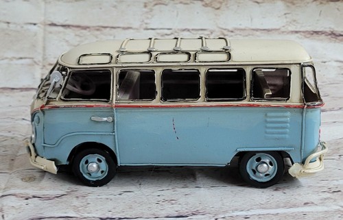 Jayland Handcrafted 1957 VW Deluxe Bus in Blue and white - Tinplate Model Figure - Picture 5 of 5